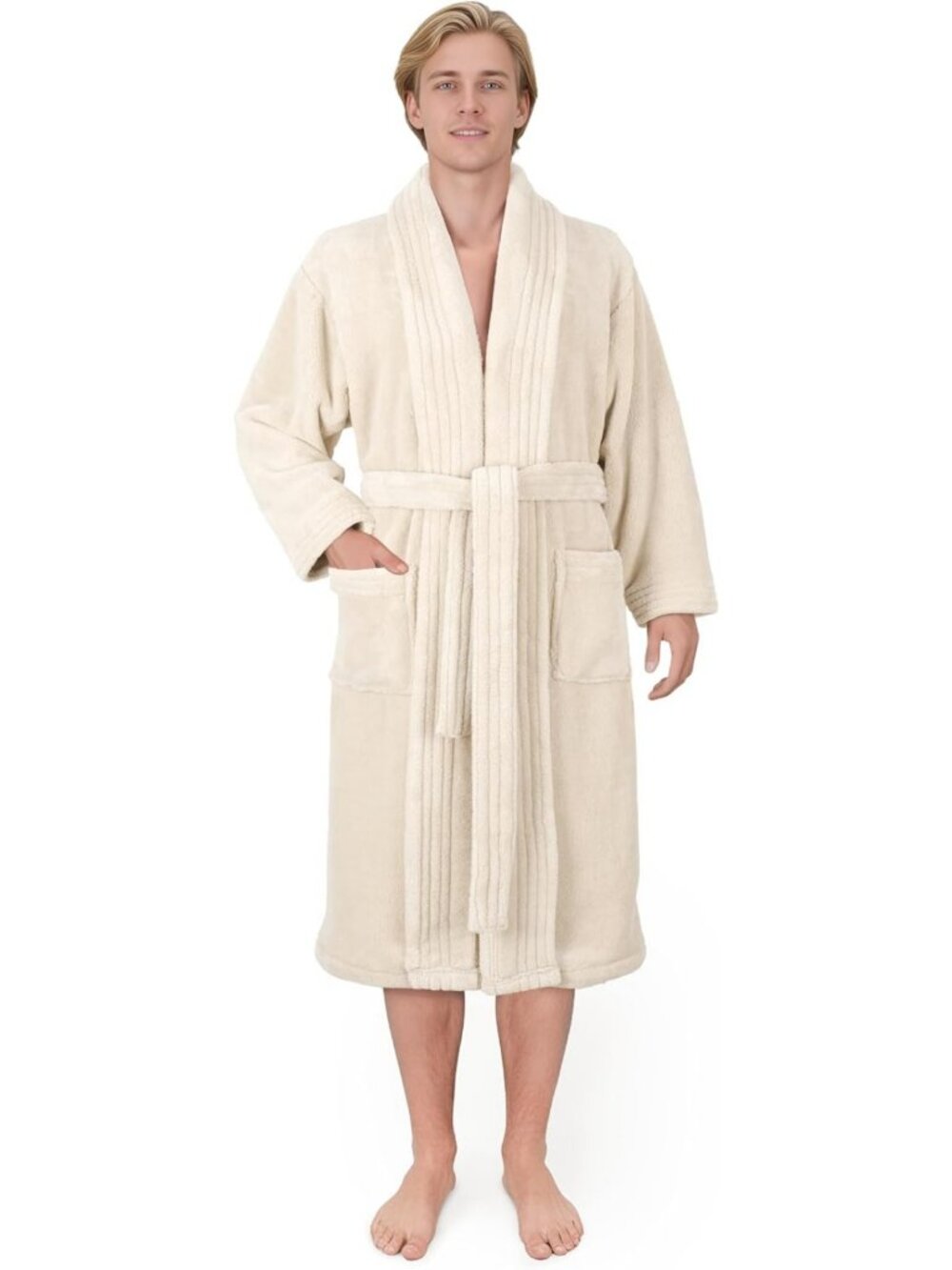 Luxury Men's Fleece Bathrobe - Soft, Warm, Lightweight Plush Robe for Spa & Home